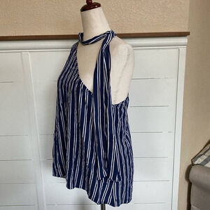 Jack by BB Dakota Vertical Stripe‎ One Shoulder Choker Blouse